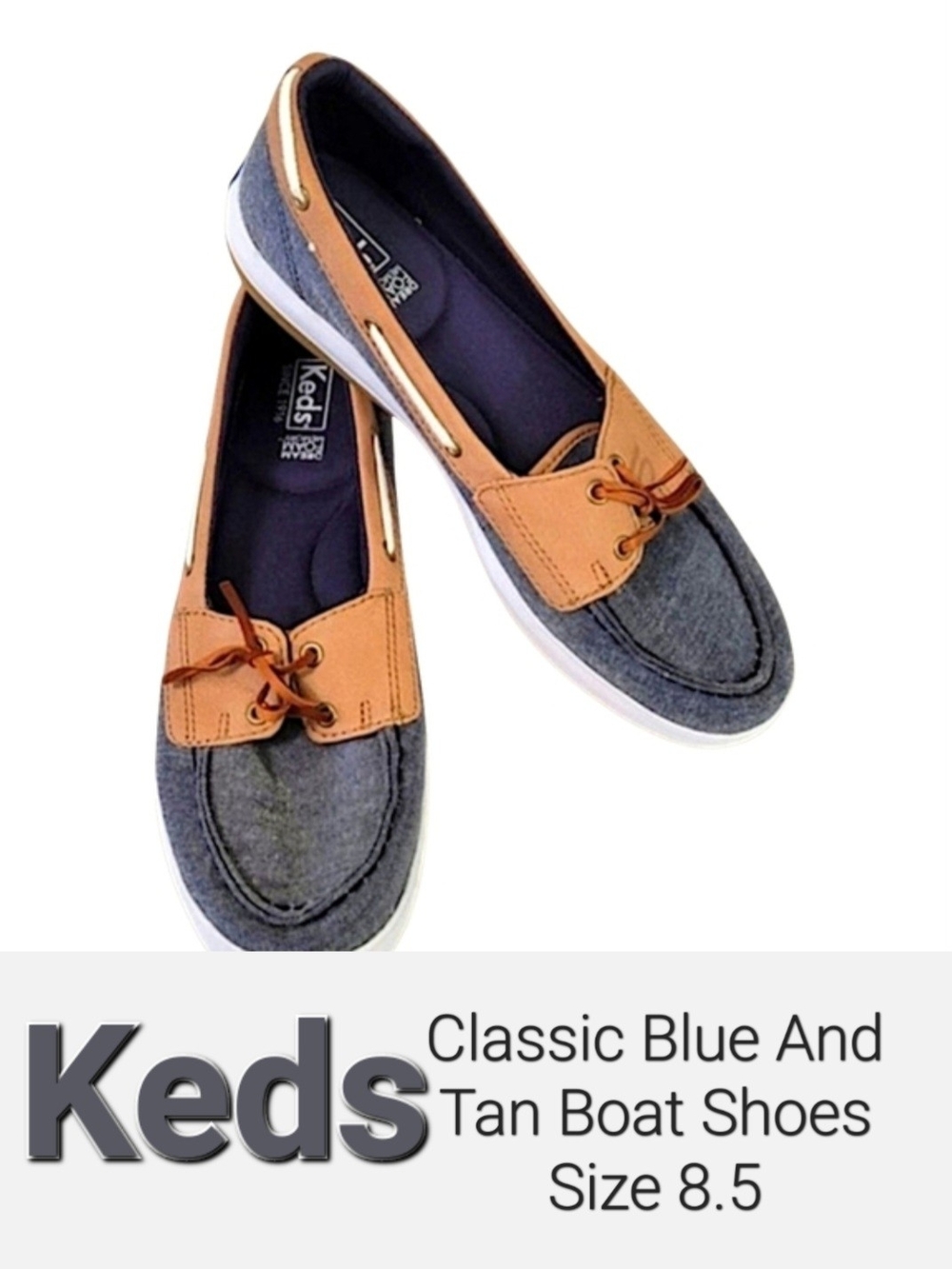 Keds Classic Blue and Tan Boat Shoes Size 8.5